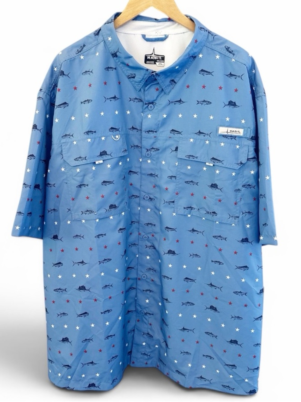 Habit Men's Light Blue Button-Down Shirt with Fish Print 50+ Solar-Factor 4XL